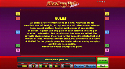 Sizzling Hot Deluxe Spielregeln